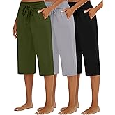 Locoowai 3 Pack Women's Capri Pants, Drawstring Capris Sweatpants Casual Summer Loose Fit Cropped Pants with Pockets