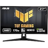 ASUS TUF Gaming 27" 2K HDR Monitor (VG27AQ1A) - QHD (2560 x 1440), IPS, 170Hz (Supports 144Hz), 1ms, Extreme Low Motion Blur, Speaker, G-SYNC Compatible, VESA Mountable, DisplayPort, HDMI