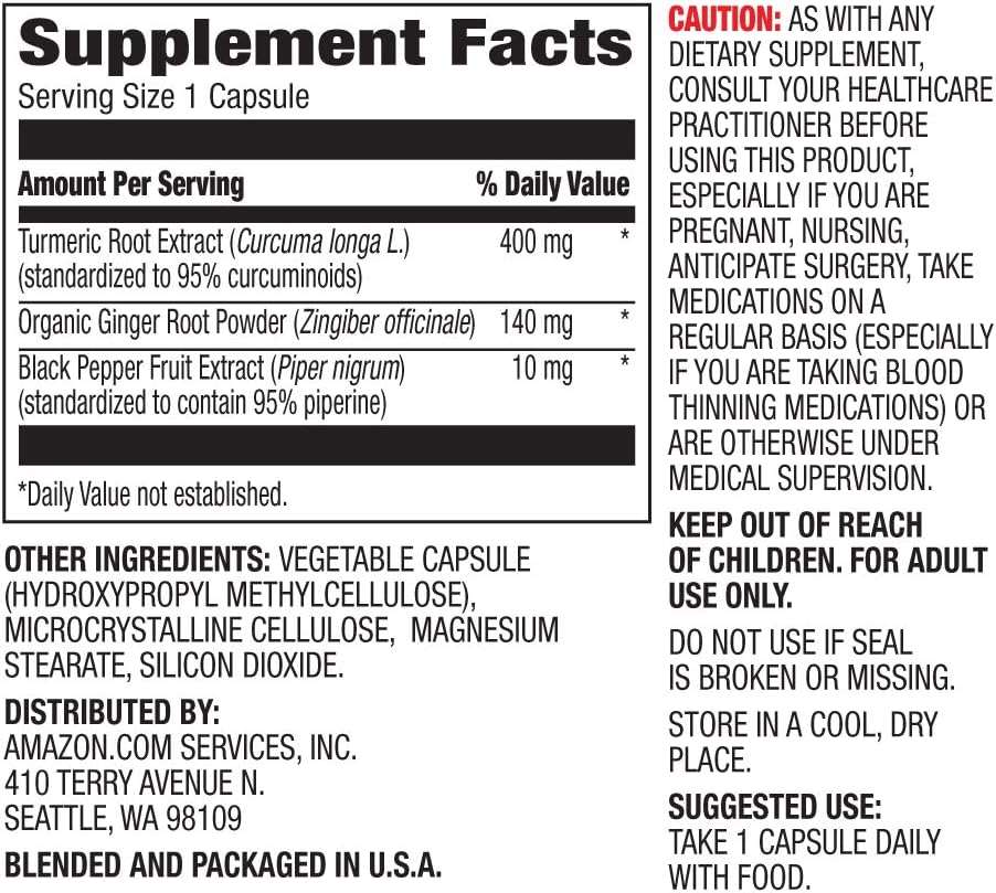  Elements Turmeric Complex, 400mg Curcumin, 140mg Ginger, 10mg Black Pepper - Joint & Immune System, Healthy Inflammation Response - 65 Capsules (2 month supply) (Packaging may vary): Health & Personal Care