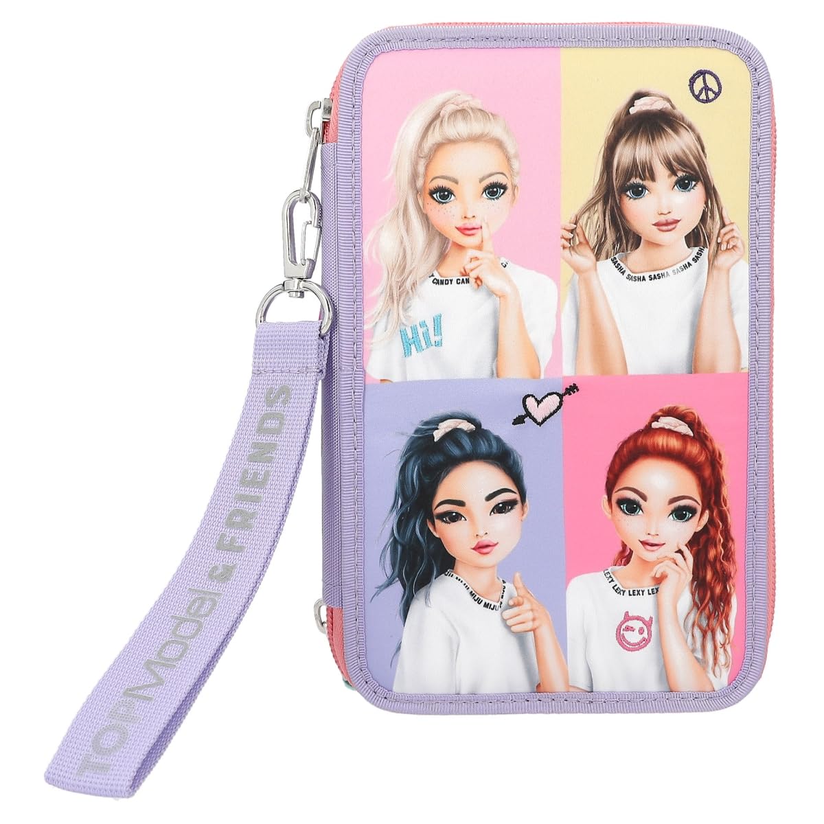 Depesche 12591 TOPModel Snap Shots - Filled 3-Compartment Pencil Case with Cute Embroidery Details, Pencil Case with Colouring Pencils, Ruler, Scissors and Much More