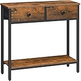 HOOBRO 29.5" Narrow Console Table with 2 Fabric Drawers, Small Entryway Table with 2-Tier Storage Shelves, Thin Sofa Table, S