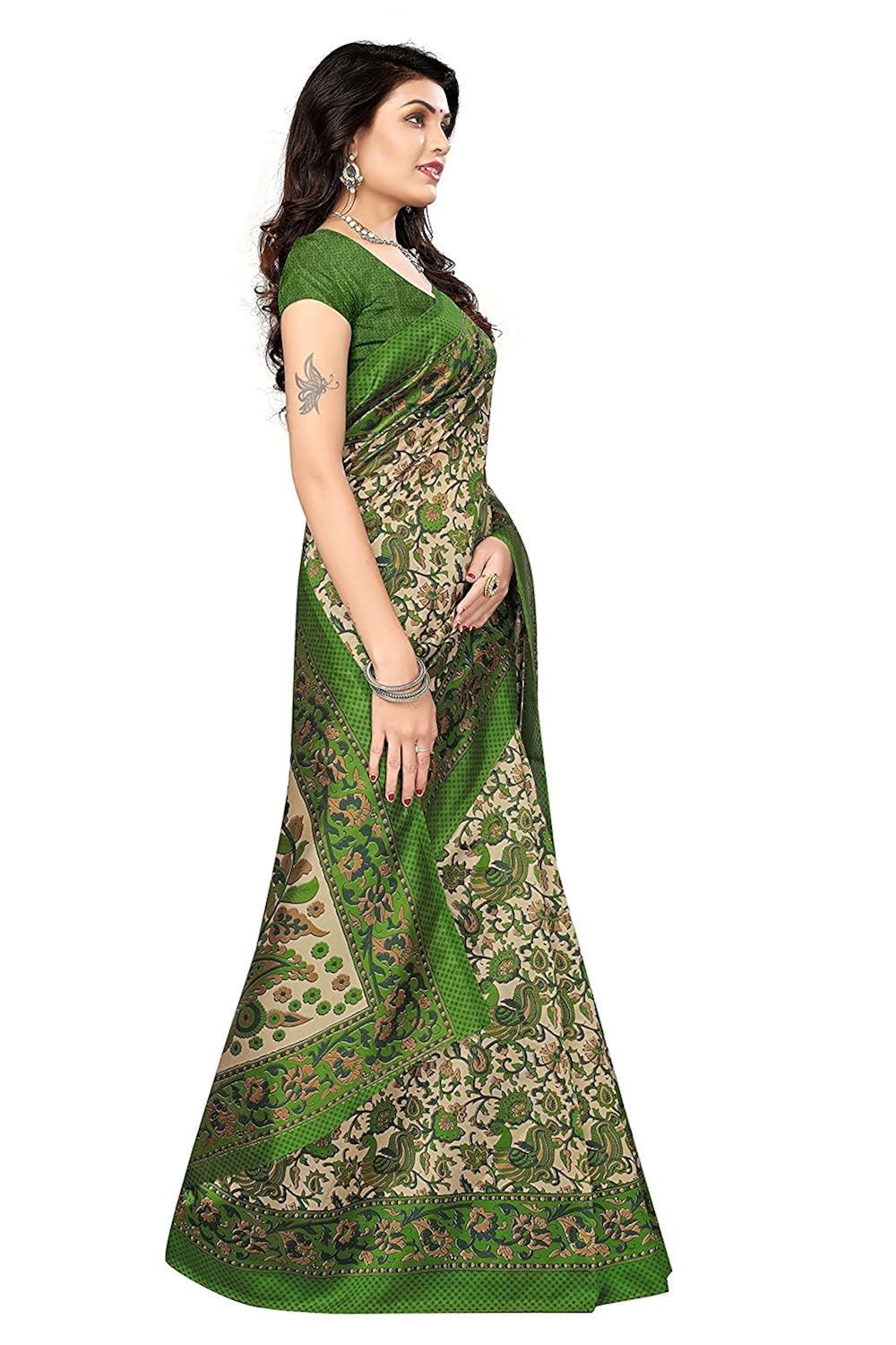 indira designer silk saree with blouse piece (green-bandan_green_free size)