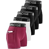 Mexholin 3" Spandex Short Women with Pocket 5 Pack Womens Volleyball Shorts Compression Shorts for Women with Workout