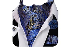Ailisus Cravat Tie and Lapel Pin Set Mens Solid Color Paisley Ascot Silk Handkerchief Cufflinks Wedding