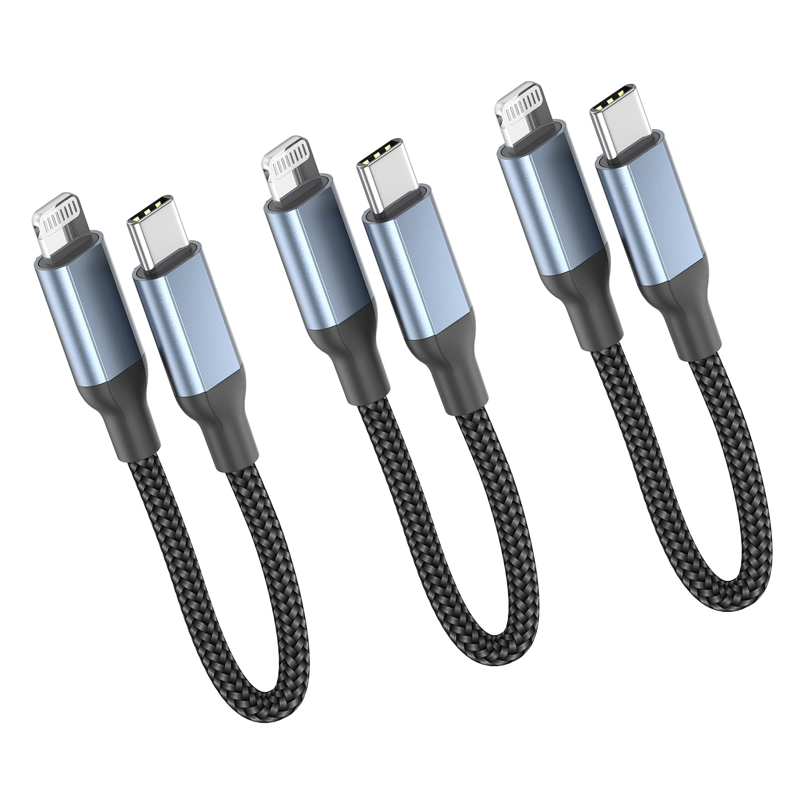 6 Inch USB C to Lightning Cable, 3Pack [MFi Certified] 0.5 foot Short Type c to iPhone Charger Cable Nylon Braided USBC Fast Charging Cord for iPhone 14/13/12/11Pro/X/XR/8/7/6/Plus/SE/iPad, PowerBank