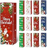 12PCS Christmas Wine Gift Bags Colorful Premium Kraft Paper Bottle Cover Wrapping Bags Bulk with Handles Gift Tags Reusable Holiday Wine Tote for Gifts Xmas Party Favours New Year Champagne Whiskey Liquor