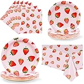 Strawberry Party Tableware Set,Strawberry Birthday Decoration,Summer Fruit Party Supplies Paper Plates Napkins Tablecloth for 25 Guests Great for Birthday Summer Fruit 1st