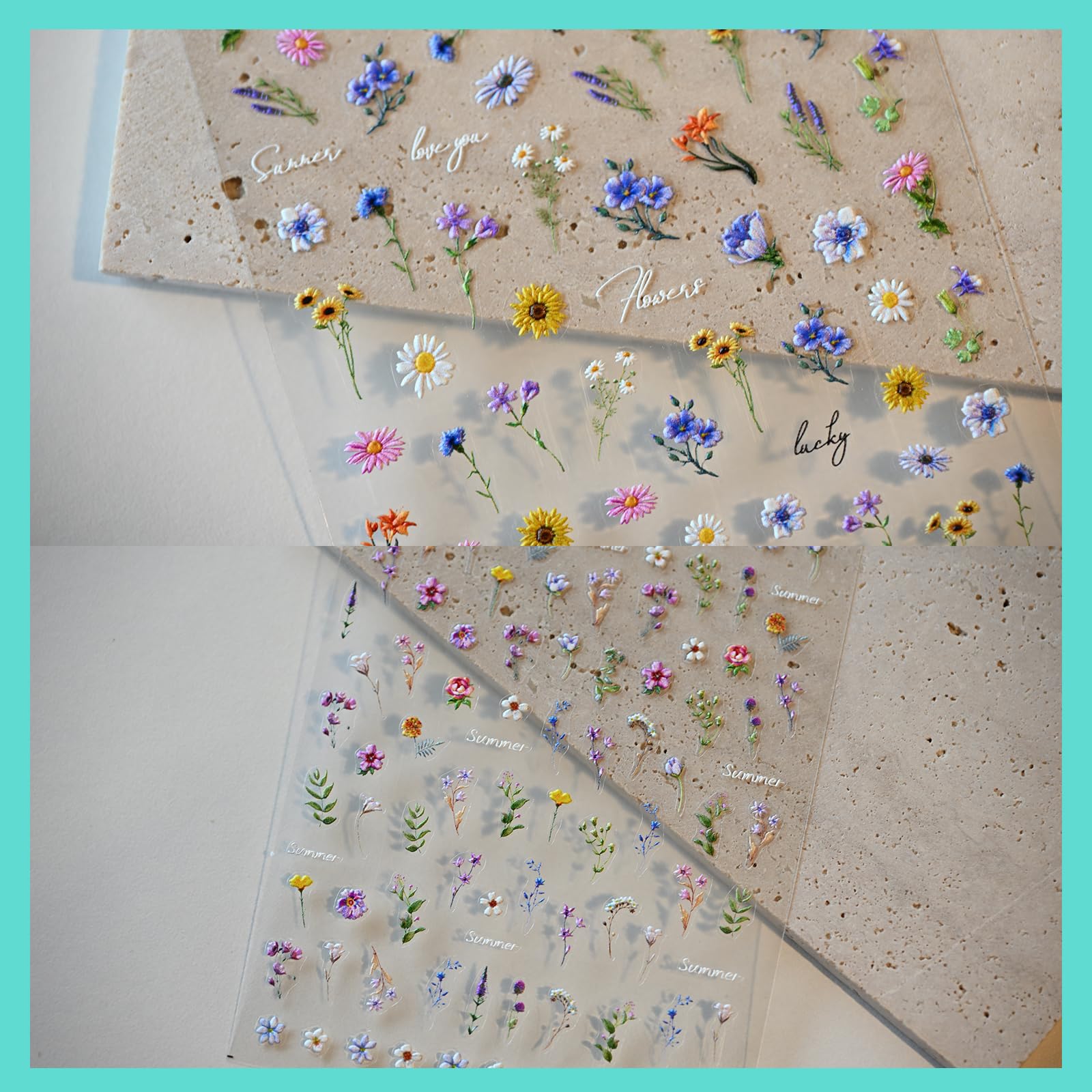 CESTSIREN Flower Nail Art Stickers 3D Embossed Nail Decals for Nail Art Design Self-Adhesive Spring Summer Nail Accessories for Women Nail Art Supplies 3 Sheets - Image 4