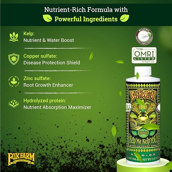 FOXFARM BUSHDOCTOR KELP ME KELP YOU FERTILIZER, LIQUID SEAWEED EXTRACT FOR PLANTS, VEGETABLES, & FLOWERS – PROMOTES ROOT GROWTH & SOIL HEALTH – PERFECT FOR HYDROPONICS & SOIL, NPK 0.5-0-0.5 (QUART)