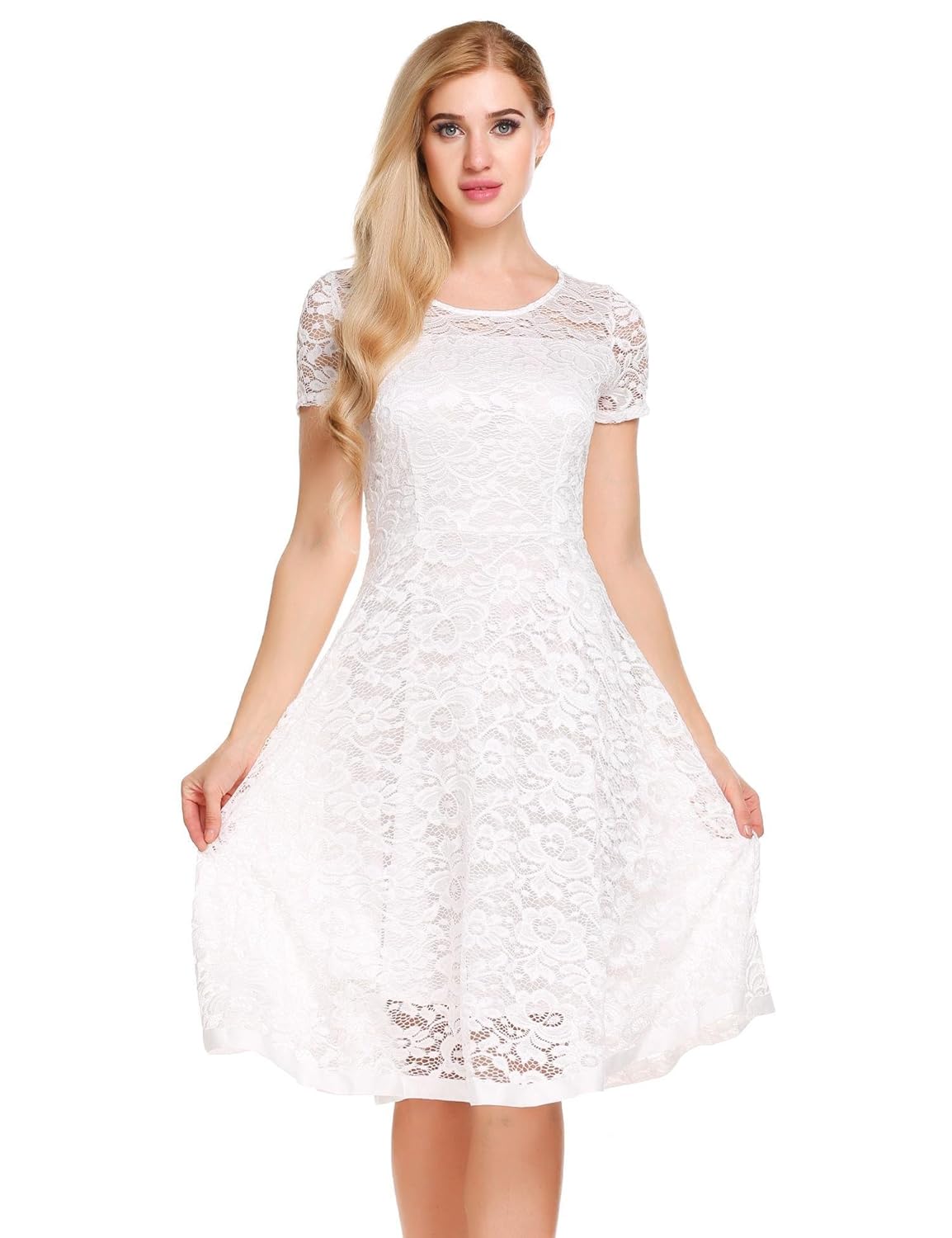 White Lace Dress With Short Sleeves
