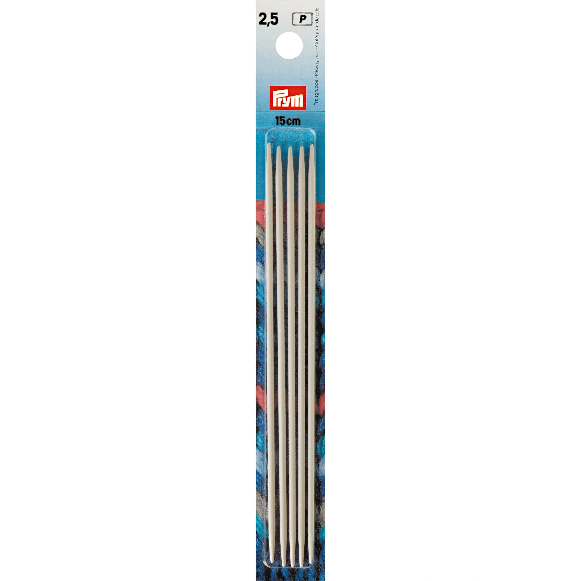 Prym 15 cm 2.50 mm Double-Pointed and Glove Knitting Pins, Pack of 5, Aluminium Pearl Grey