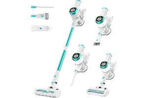 Tikom V500 Cordless Vacuum Cleaner for Home, 40000Pa/450W Stick Vacuum with LED Touch Screen, Charging Wall Dock, Anti-Tangle, Lightweight Handheld Vacuum for Pet Hair, Hard Floor, Carpet, Blue