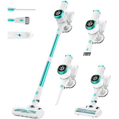 Tikom V500 Cordless Vacuum Cleaner for Home, 40000Pa/450W Stick Vacuum with LED Touch Screen, Charging Wall Dock, Anti-Tangle, Lightweight Handheld Vacuum for Pet Hair, Hard Floor, Carpet, Blue