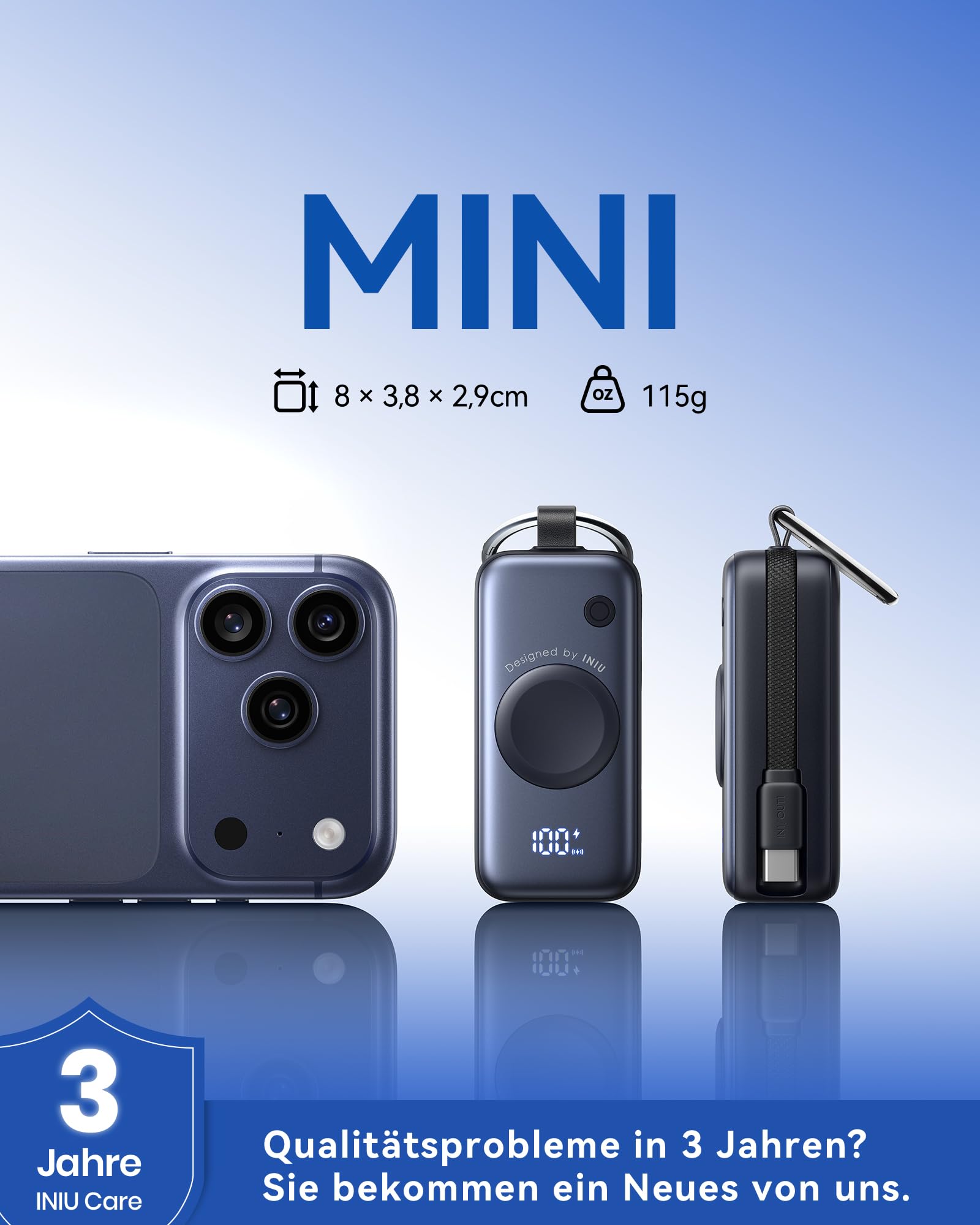 INIU Power Bank, Mini Powerbank für Apple Watch and iPhone mit USB-C Kabel, 5000mAh 20W Tragbare Externe Handyakkus, Uhrenständer Reise Gadgets Flugzeug für Apple Watch Ultra 11 10 9 SE, iPhone 17 16 5