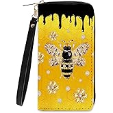 Bee-Themed Wallet for Women - Slim PU Leather Womens Wallet with Cash Zipper Coin Purse, Small Credit Card Holder Travel Wallet, Wristlet Wallets for Female Ladies Teen Girls Purse (Bee Lovers Gift)