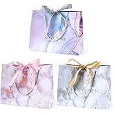JMANNI Gift Bags, 3PCS Medium Size with Bow Ribbon, Portable Paper Gift Bag, Marble Pattern, for Any Occasion, Including Christmas, Wedding, Party, Mother's Day