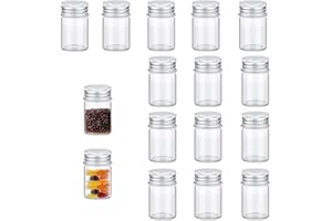JINGHANGER 16 PCS Tiny Jars with Aluminum Lids 25ml Small Glass Bottles Empty Spice Jars Transparent Mini Containers Condiment Pot Seasoning Storage Bottle for Home Kitchen Outdoor Camping Hiking BBQ Hunting