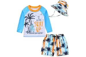 SWMSTUPF Toddlers Baby Boys' 3-Piece Rashguard Set Kids Bathing Suit Set with Hat UPF 50+