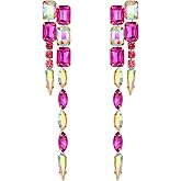 BriLove Women's Stunning Crystal Rhinestone Marquise Rectangle Emerald Cut Geometric Long Chandelier Drop Statement Earrings for Women Party Prom Jewelry Accessories