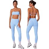 ABOCIW Workout Sets for Women 2 Piece Seamless Bandeau Sports Bra Scrunch Butt Liftinf High Waist Leggings Gym Sets