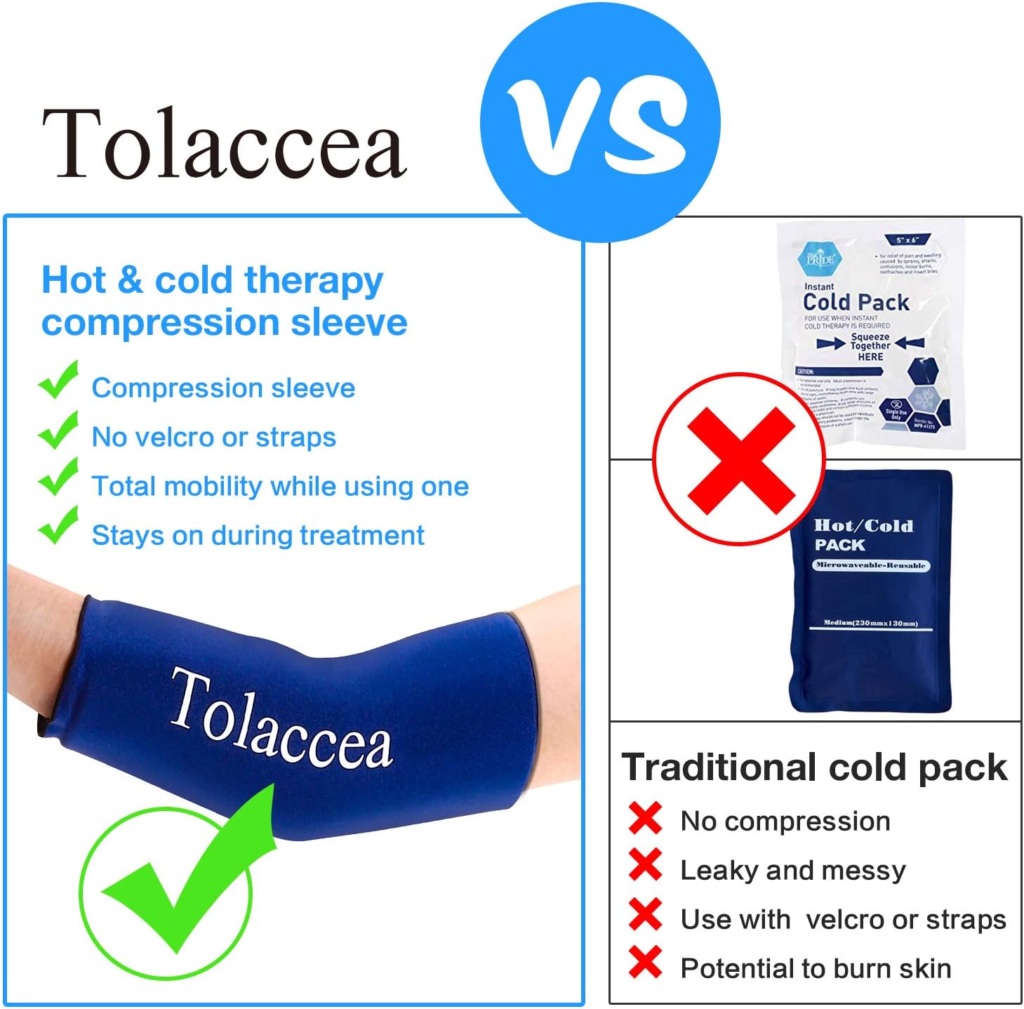 Tolaccea Hot & Cold Therapy Flexible Ice Packs Cold Therapy Compression Sleeve Reusable Gel Pack for Injury Cold Wrap for Knee Calf Ankle Elbow: Sports & Outdoors