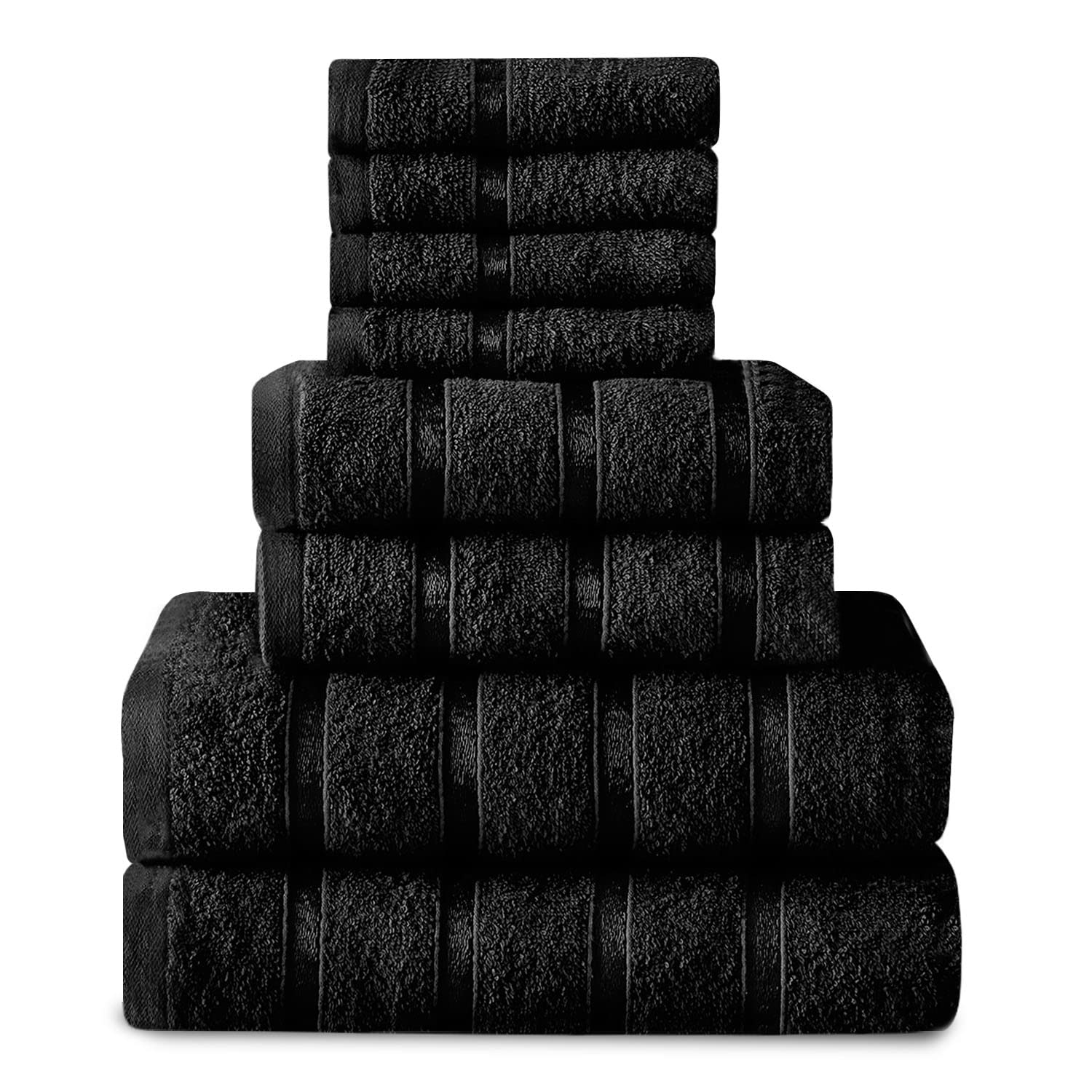 GC GAVENO CAVAILIA Premium 100% Egyptian Cotton Bath Sheet, Highly Absorbent Quick Dry Bathroom Towel Set, Black, 8PK Boston Bale