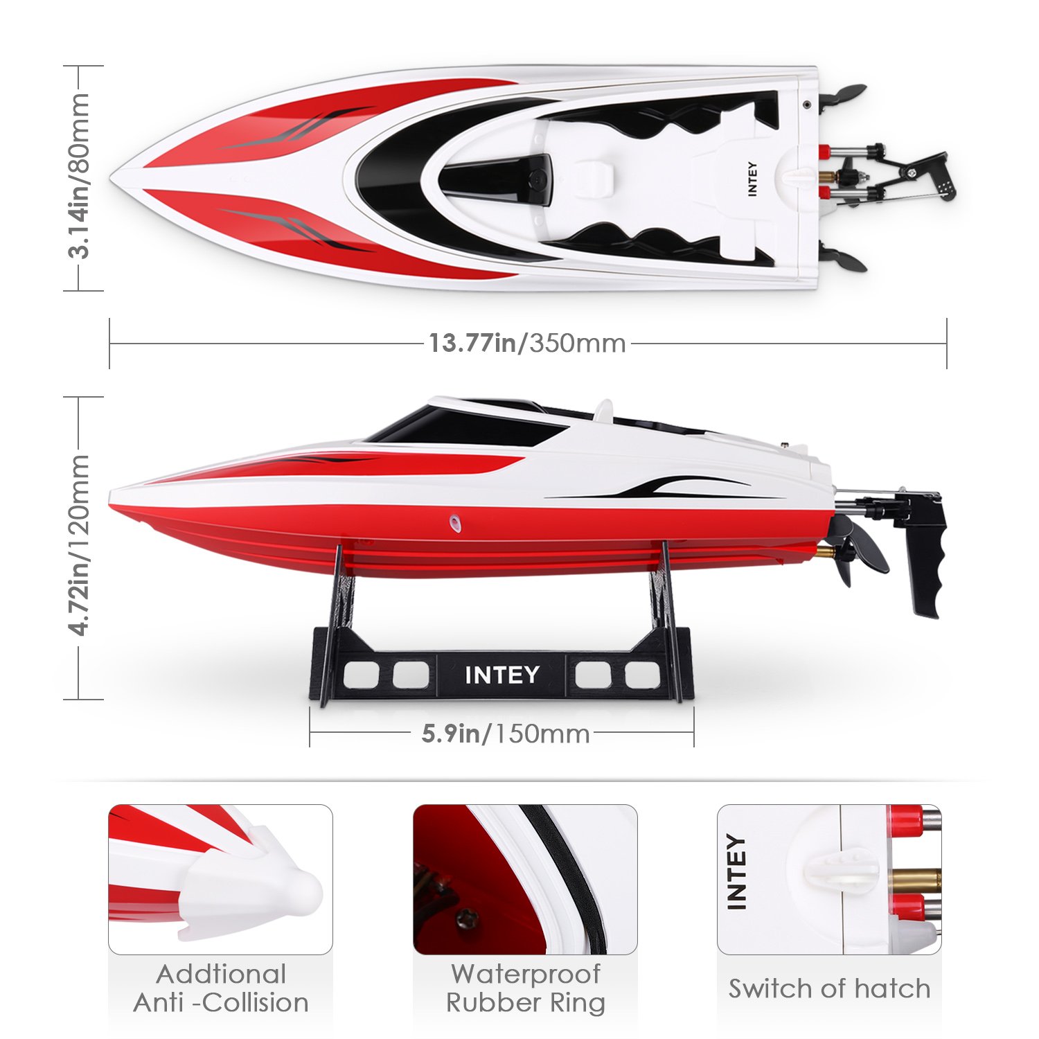 25miles+ 17 Inches Large Double Waterproof Remote Control Speed Boat