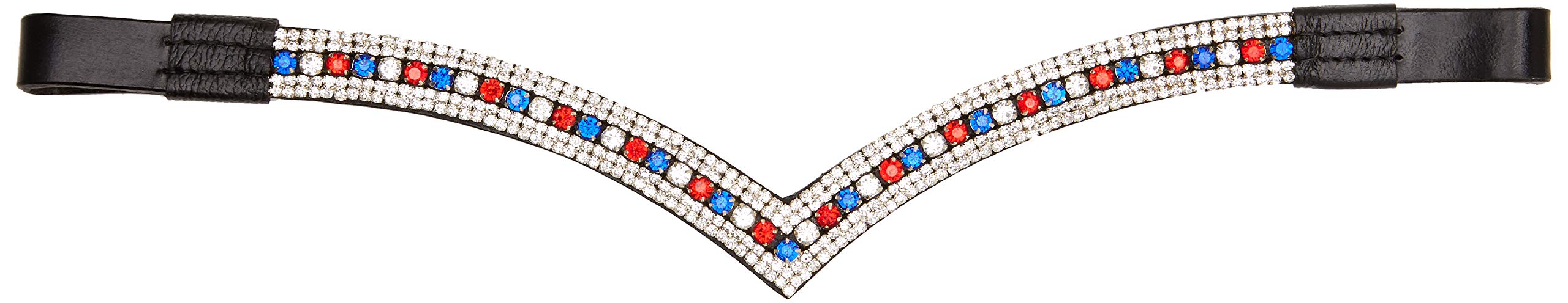 Cwell Equine Bling V Shape 5 Rows Diamante Team GB/Clear Crystal Browband Dressage Black (COB 15 INCHES)
