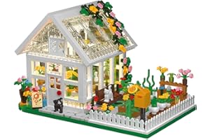 LEGPS YYDS Flower House Building Mini Set with LED, City Street View Greenhouse Building Blocks Toy, Halloween Xmas Gift for Friends or Girls 8-12 Year