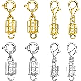 S925 Silver Magnetic Necklace Clasps, S925 Jewelry Making Connectors, Chain Extender Converters for Bracelets Necklace, 8 Pack (8pcs Golden Silvery A)