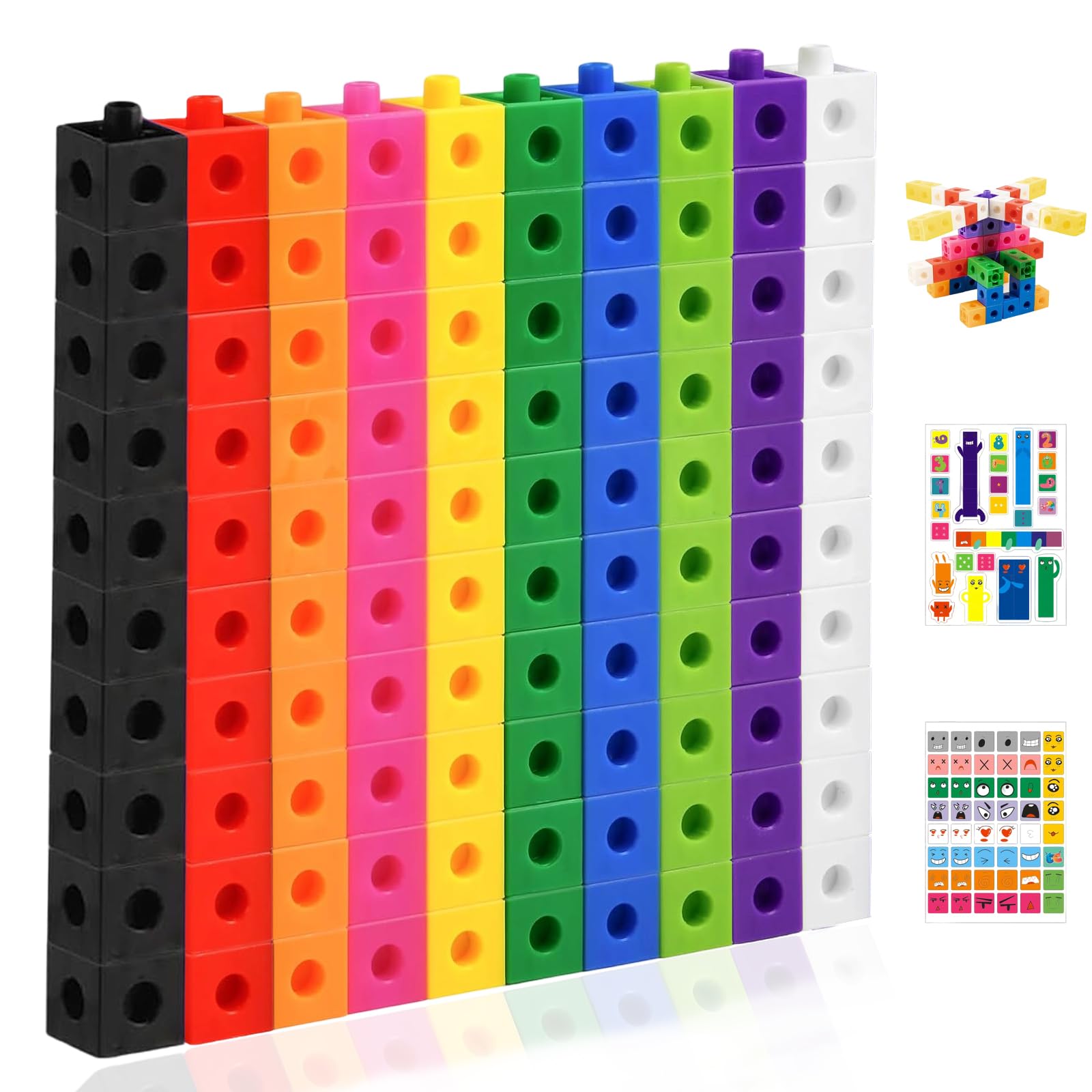 aieieii 100 PCS Maths Cubes, Number Blocks Toys Counting Cubes with 10 Colour Linking Cube with 2 Stickers, 2CM Counting Blocks Maths for Block Set Easy to Connect(for Ages 15 and Above)