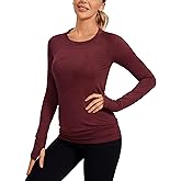 CRZ YOGA Women's Seamless Athletic Long Sleeves Sports Running Shirt Breathable Gym Workout Top noctilucence red-Slim Fit X-Small