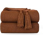 MACEVIA Brown Throw Blanket for Bed Couch 50" X 60" Knitted Blanket Christmas Decorative for Living Room Sofa (Brown)