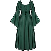 Scarlet Darkness Renaissance Dress for Women Medieval Peasant Dress Long Bell Sleeve Dresses