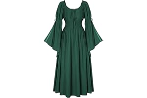 Scarlet Darkness Renaissance Dress for Women Medieval Peasant Dress Long Bell Sleeve Dresses