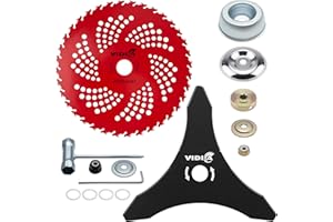 VIDICA 9" x 36 Teeth Carbide Tipped Blade & 10" x 3 Teeth Carbon Steel Brush Cutter Weed Eater Blades with Universal Weed Wacker Adapters, Compatible with Husqvarna, Stihl, Oregon and More