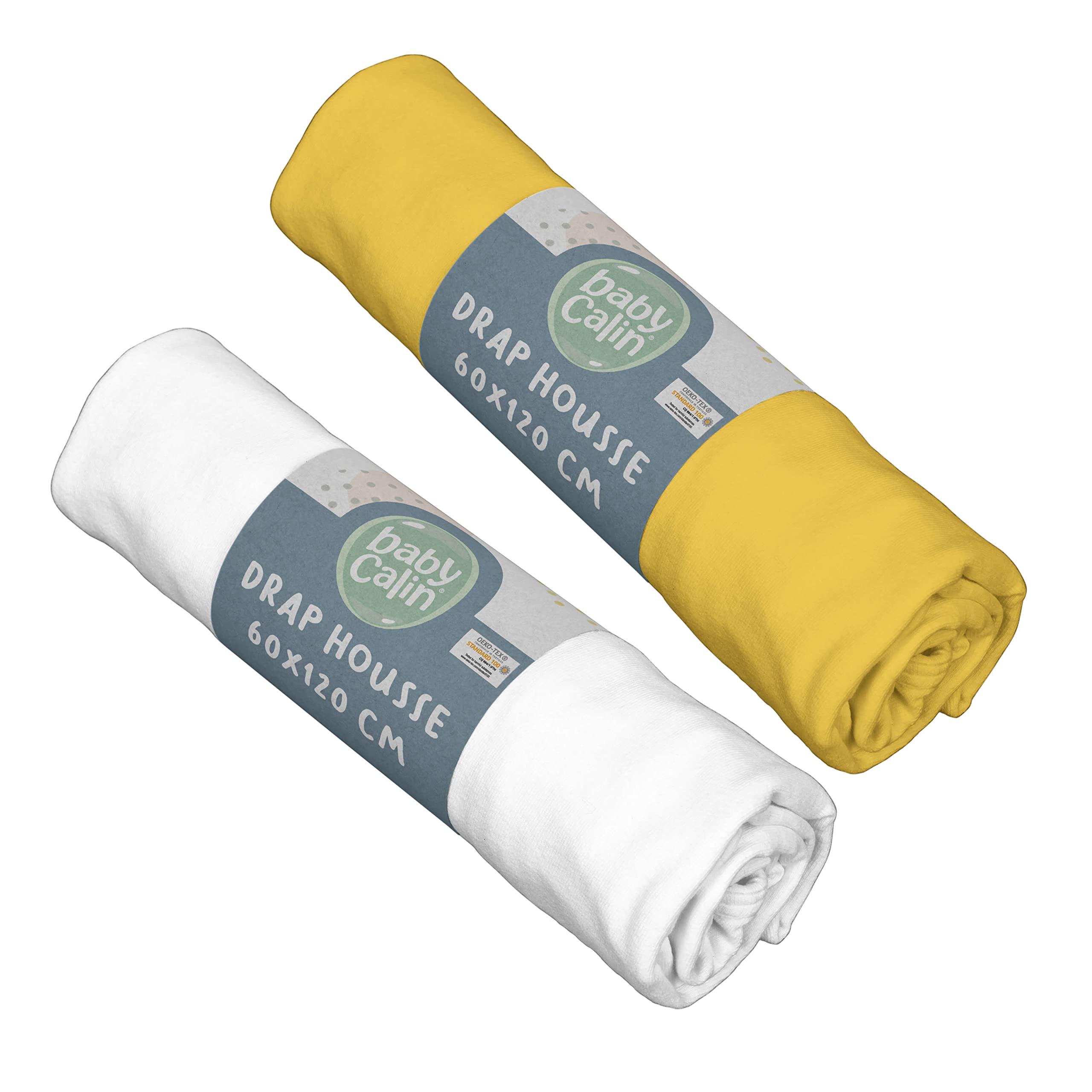 BabyCalin - Set of 2 Fitted Sheets 60x120x15cm Mustard/white OEKO-TEX certified