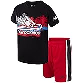 New Balance Boys Athletic Shorts Set - 2 Piece Cotton Blend Jersey Shirt and Active Basketball Shorts for Boys