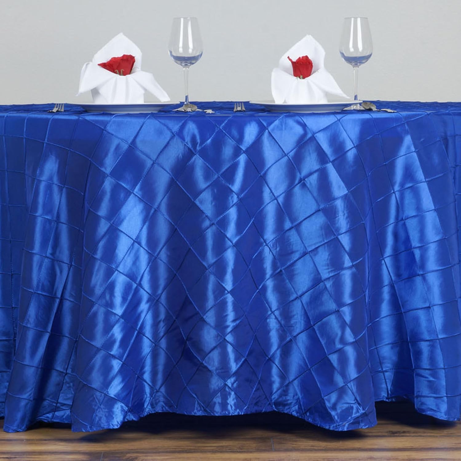 BalsaCircle 120Inch Royal Blue Round Pintuck Taffeta