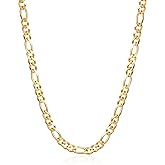 Barzel 18K Gold Plated Figaro Chain Necklace 2MM, 2.5MM, 3MM, 4MM, 4.5MM & 5MM for Women & Men
