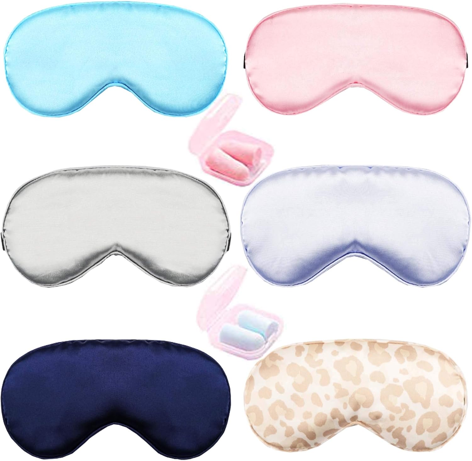 HappyDaily Pack of 6 Elegant and Comfortable Silk Sleep Masks with Boxed Soft Foam Ear Plugs (Pink/Blue/Purple/Watermelon Red/Champagne/Black): Health & Personal Care