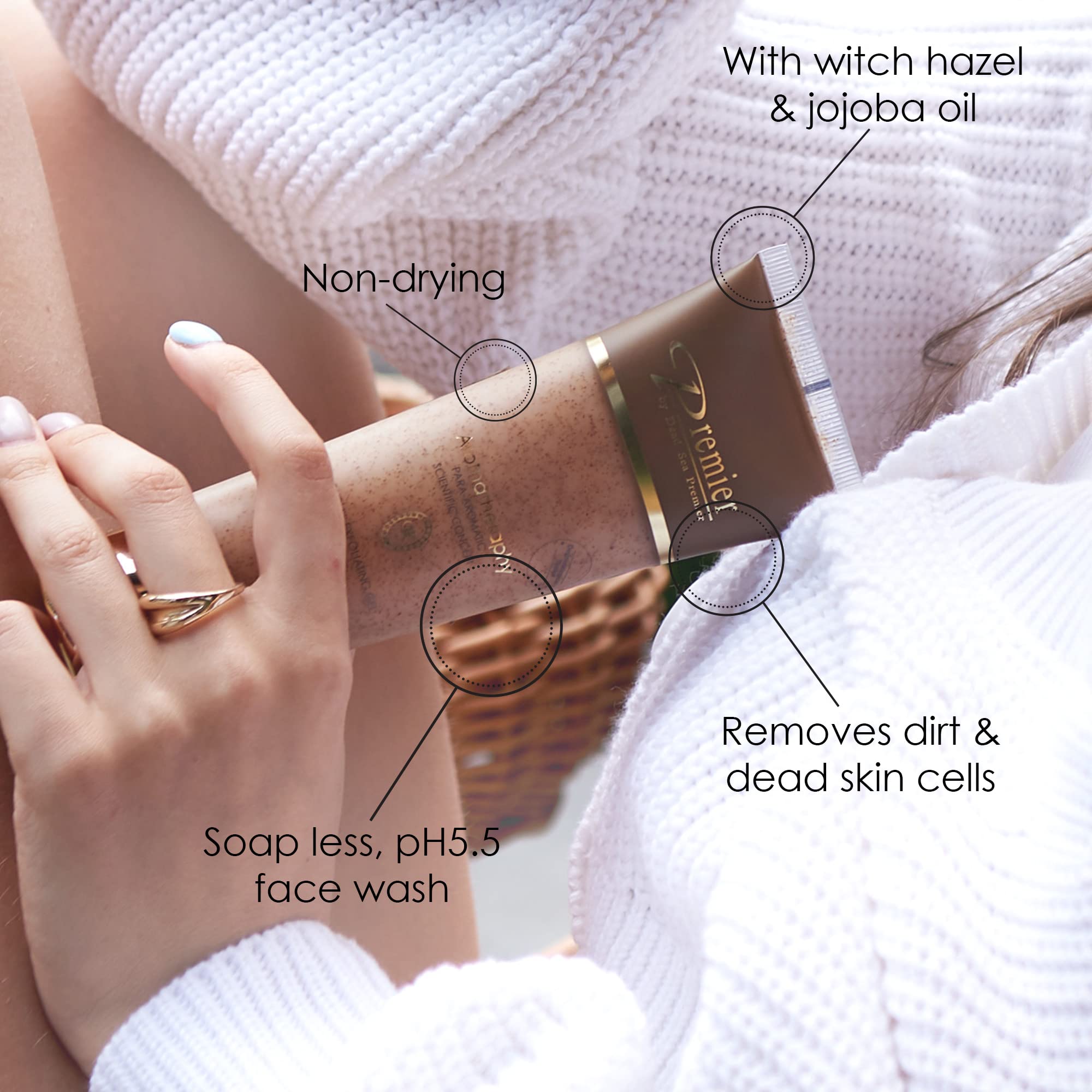 Premier Dead Sea Face Scrub, Exfoliating Face Wash for Women and Men, Para-Pharmaceutical Facial Gel Cleanser with Dead Sea Salt Minerals, Micro Grains, Non-Drying (4.25 Fl oz)