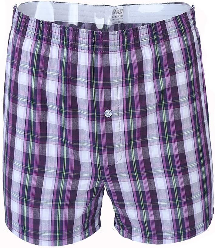 Defang Men's Woven Plaid Boxer Short Underwear (US XL(34"-38"), Purple)