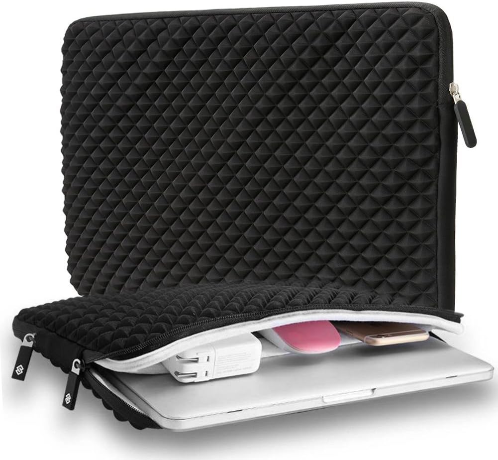 13.3~14 Inch Diamond Neoprene Laptop Sleeve Case with Charging Opening for 13.3'' Macbook Air/Macbook Pro(Retina) / Chromebook/Notebook / Ultrabook, Splash & Shock Resistant by Gearmax (Black)