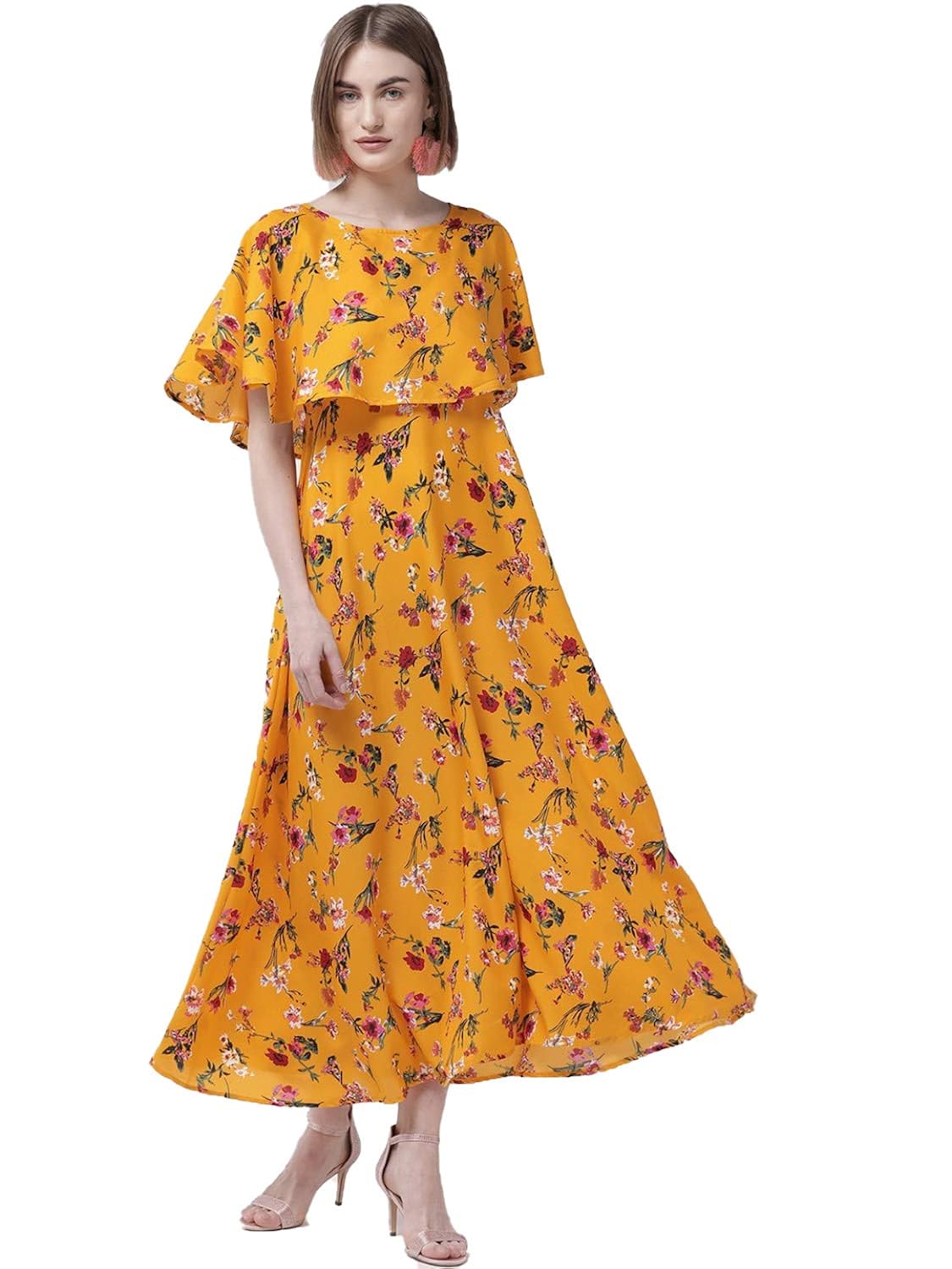 yellow floral print maxi dress