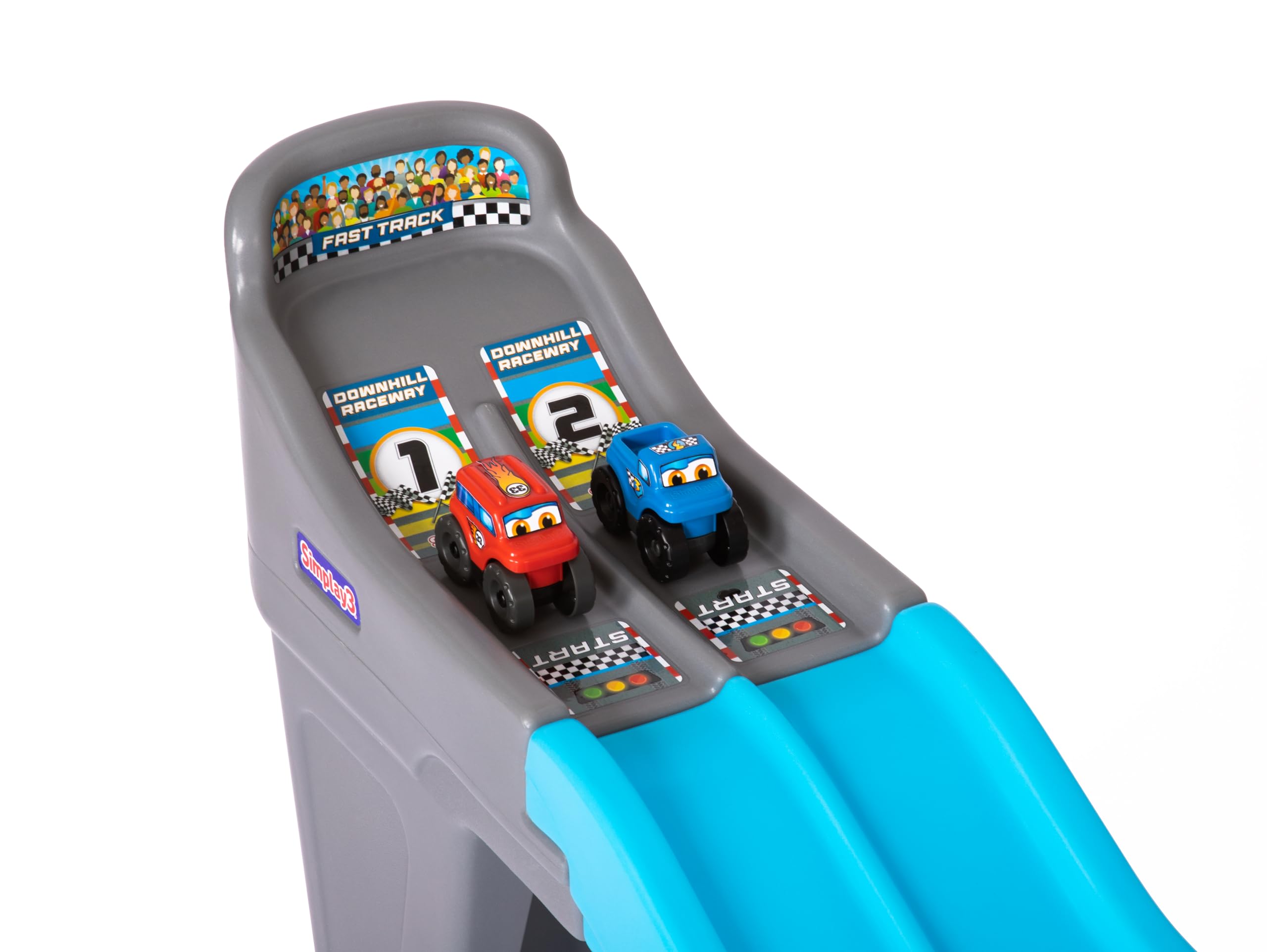 Simplay3 Fast Track Downhill Raceway, Dual Racetrack for Kids Cars for Toddlers, 2 Toy Race Cars Included, Made in USA
