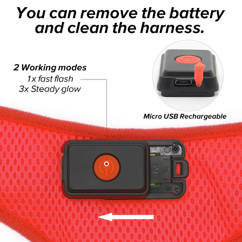 Domi Dog Harness, USB Rechargeable Pet Harness, Comfortable Padded Dog Accessory, No Pull Dog Vest Harness Suit for Small/Medium/Large Dog (S [Neck: 12”- 16”1/2”; Chest Girth: 17”- 25”], Red)