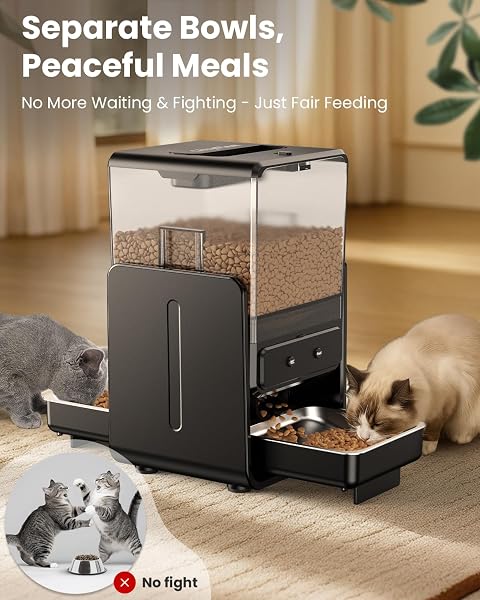 CITYFLEE AUTOMATIC CAT FEEDER WITH 5G WIFI FOR 2 CATS, ADJUSTABLE HEIGHT FOR SMALL PETS, DUAL BOWLS, 20 CUPS/5L DRY FOOD AUTO PET DISPENSER, VOICE RECORD, TIMED CAT FEEDER WITH APP CONTROL