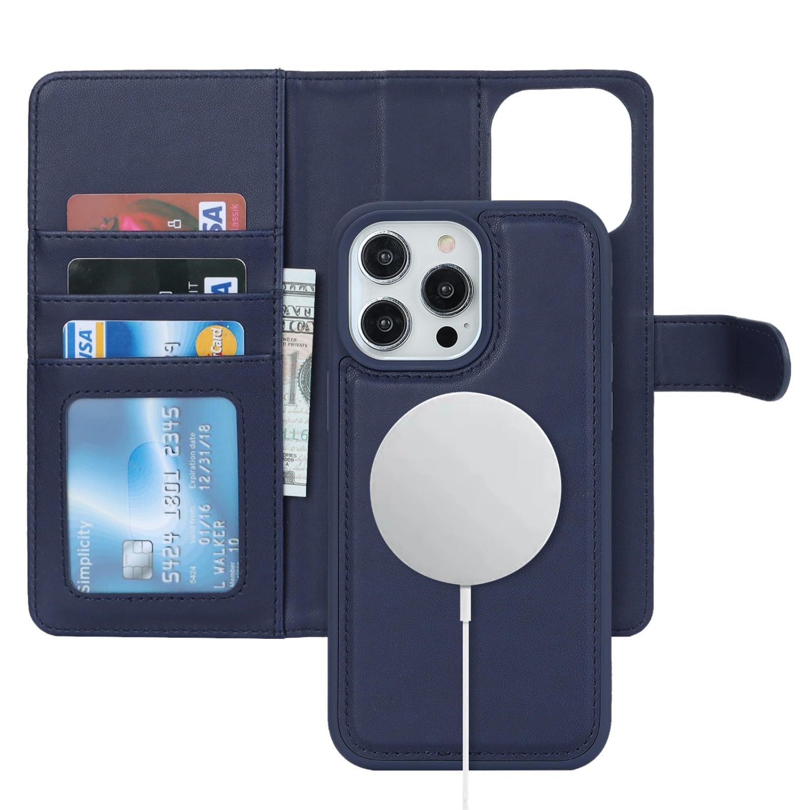 Zouzt for iPhone 15 Pro Max 6.7 Inch Detachable Wallet Case with Card Holder for MagSafe, Premium PU Leather 2 in 1 Flip Folio Book Magnetic Stand Protective Phone Cover - Blue — image 1