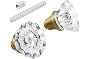 newliplace 1 Pack Glass Door Knobs Interior Mortise Lock Replacement Set with Spindle, Vintage Crystal Door Knobs for Replacing Broken Old Antique Lock Sets on Interior Door, Antique Brass Finish